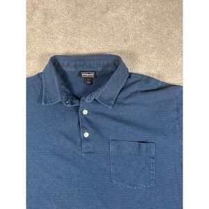 Patagonia Squeaky Clean L  Navy Stripe Organic Cotton Short Sleeve Polo Pocket